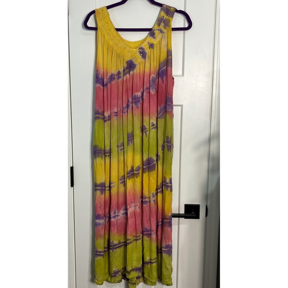 Advance Apparels Dress Womens Free Size Tie Dye Smocked A Line Sleeveless